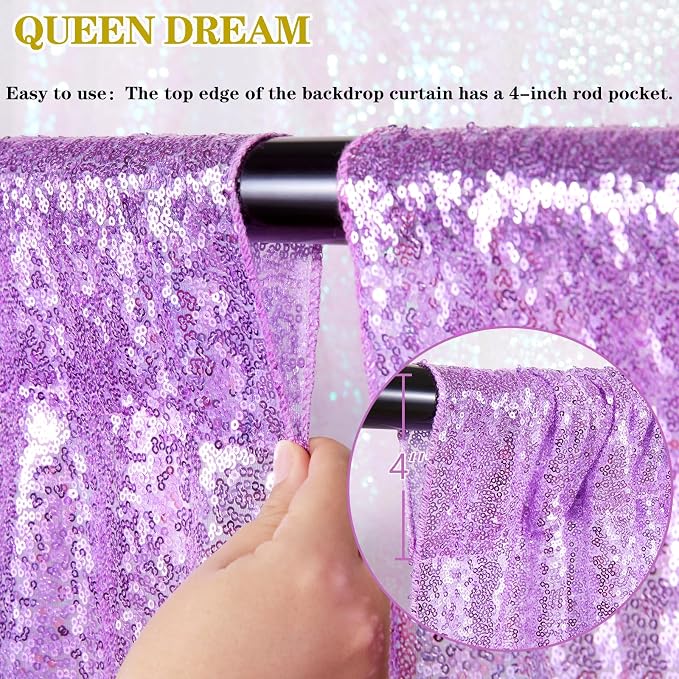 Light Purple Sequin Backdrop Curtain 2 Panel 2FTx8FT Glitter Photo Backdrop | - Image 6