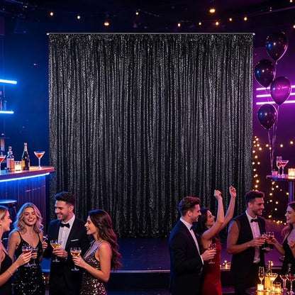 Hahuho Black Sequin Backdrop Curtain, Party Decoration（6 Panels, 2FT x 8FT - Image 2