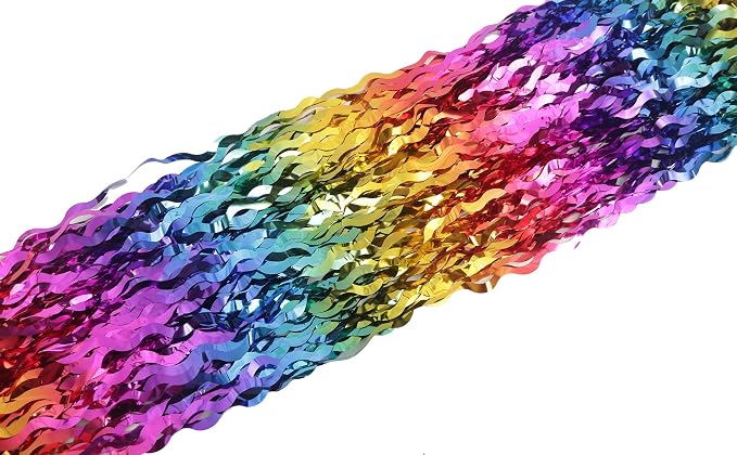 4 Pack Wavy Rainbow Foil Fringe Curtain | 3.3x6.6ft Colorful Tinsel Metallic - Image 8