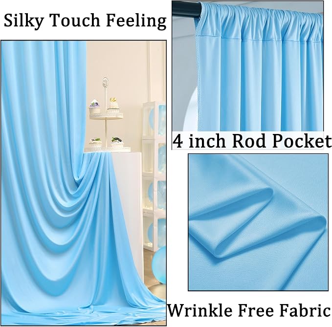 40ftx10ft Wrinkle Free Baby Blue Backdrop Curtains - Image 2