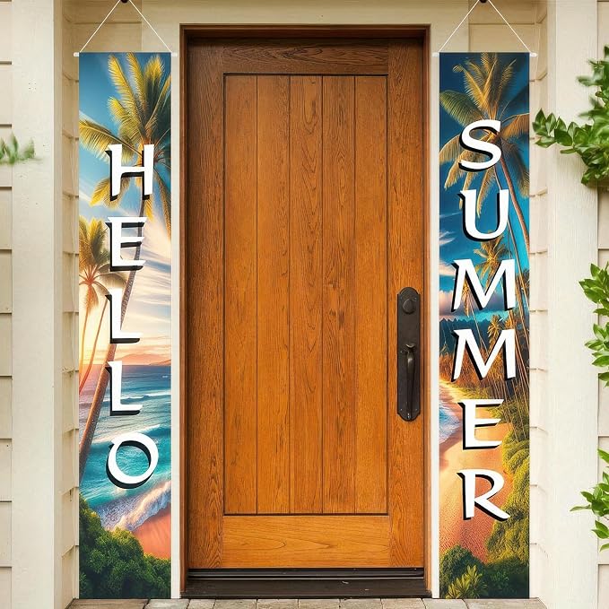 BlissYard 2pcs Welcome Summer Door Banner Beach Hawaiian Themed Decorations Sea - Image 4
