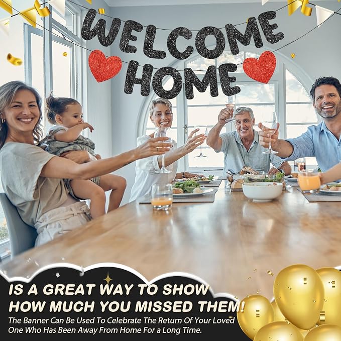Fulmoon Pre Strung Welcome Home Banner Glitter Funny Welcome Sign - Image 4