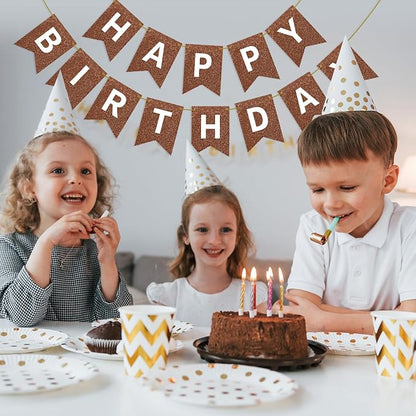 Hooqict Happy Birthday Banner Brown Birthday Party Decorations Backdrop - Image 5