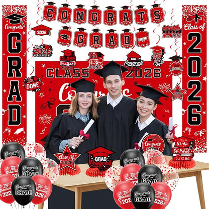 Graduation Decorations 2026 Red Set, Congrats Grad Decor Set - Image 2