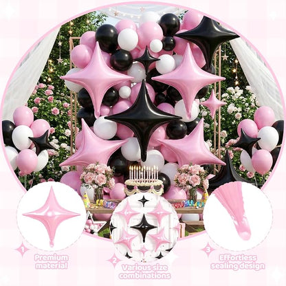 Pink Black Star Balloons, 26 Inch and 10 Inch Pink Stars Shaped Balloon - Image 3