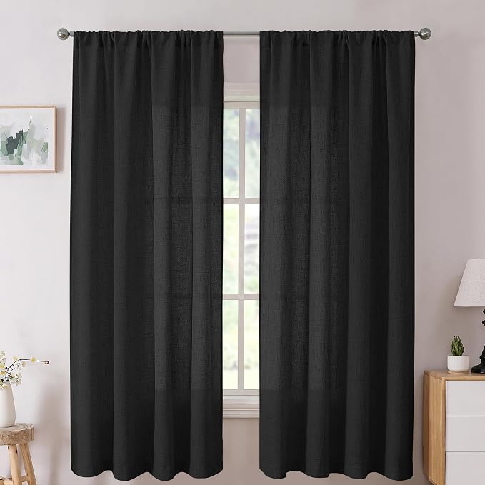 Tollpiz Short Linen Curtains Living Room Rod Pocket Semi Sheer Curtain Burlap by Tollpiz