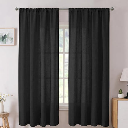 Tollpiz Short Linen Curtains Living Room Rod Pocket Semi Sheer Curtain Burlap by Tollpiz