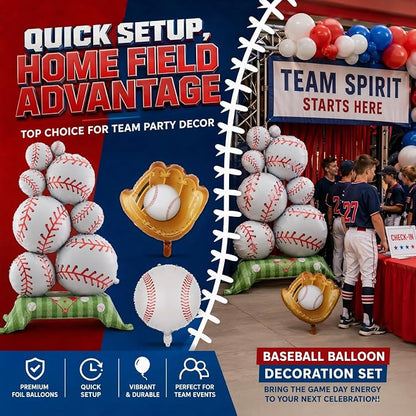 6 Pcs Baseball Party Ballon 2 Packs Self Standing Baseball Foil Balloons - Image 2