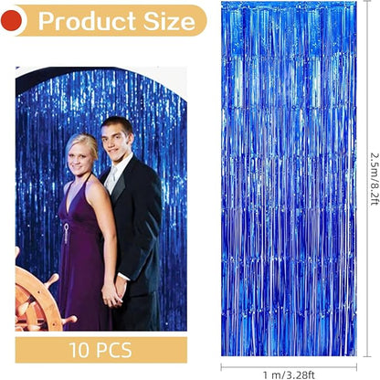 10 Pack Blue Backdrop Curtain 3.2ft x 8.2ft Metallic Tinsel Foil Fringe - Image 3
