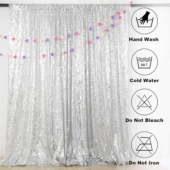ShinyBeauty 5x7FT Silver Sequin Photo Backdrop Curtain - Image 5