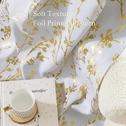NICETOWN Gold Foil Printed 100% Blackout Floral Curtains - Image 3