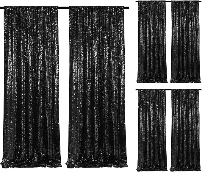 Black Sequin Backdrop Curtains 6 Pieces 2FTx8FT Shimmer Birthday Wedding by SoarDream