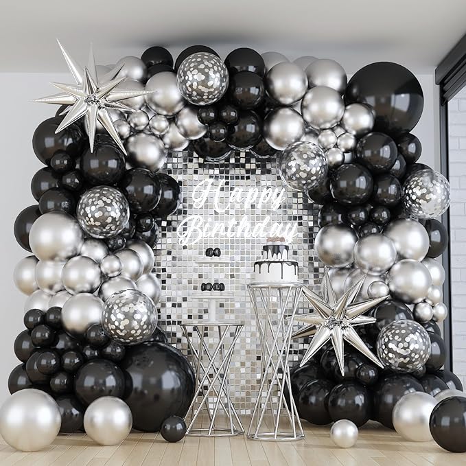 Black and Silver Balloon Garland Arch Kit by Paeyeq