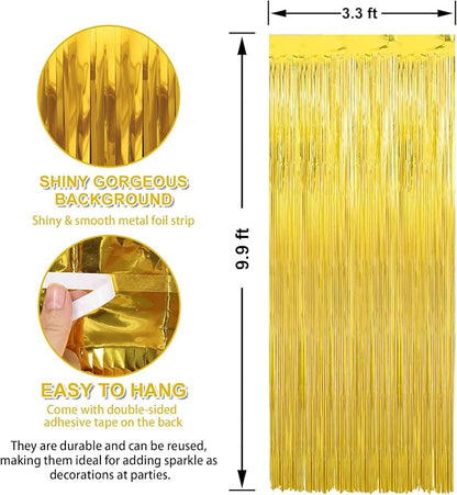 7 Pack 3.3 x 9.9 ft Gold Foil Fringe Curtains Streamers Party Decorations | - Image 2