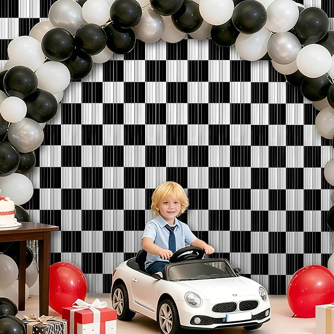 Crosize 4 Pack Black and White Party Streamers Backdrop, 3.3 x 9.9 ft | Tinsel - Image 4