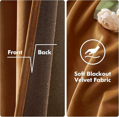 MIULEE Velvet Curtains Gold Brown 52 x 90 Inch Length Set of 2 | Grommet Drapes - Image 3