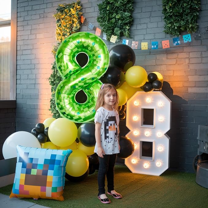 Number 8 Balloons 40 Inch, Gaint Cartoon Lime Green Pixel 8 Balloon Number - Image 4
