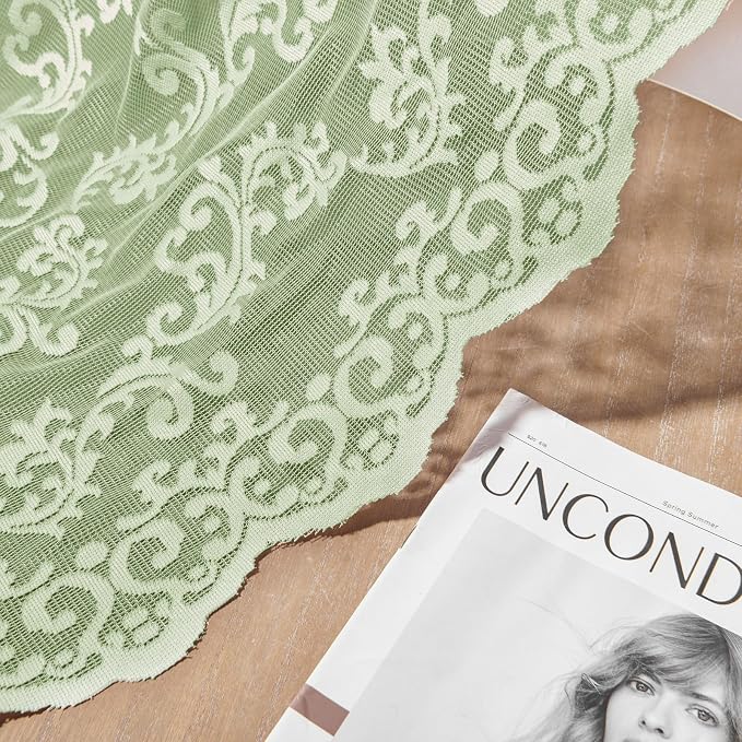 Sage Green Lace Curtains 72 Inches Long 2 Panels Country Vintage Sheer Lace - Image 6