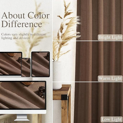 Caramel Brown Linen Curtains for Living Room 92 Inches Long Back Tab Light - Image 3