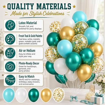 Teal Gold Balloons, Metallic Gold, Tropical Beach Summer Pool Wedding - Image 7