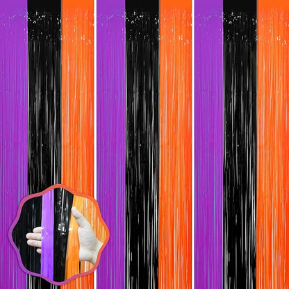 Voircoloria Halloween Foil Fringe Backdrop Curtains, 3 Pack | Tinsel Streamers by Voircoloria