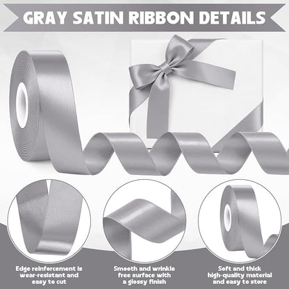 30Yards 1In Gray Satin Ribbon for Gift Wrapping Wedding Christmas Decor | Soft - Image 3