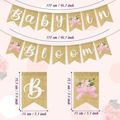 ANGOLIO 2Pcs Baby in Bloom Pink Bow Banner, Floral Baby Shower Gender Reveal - Image 2
