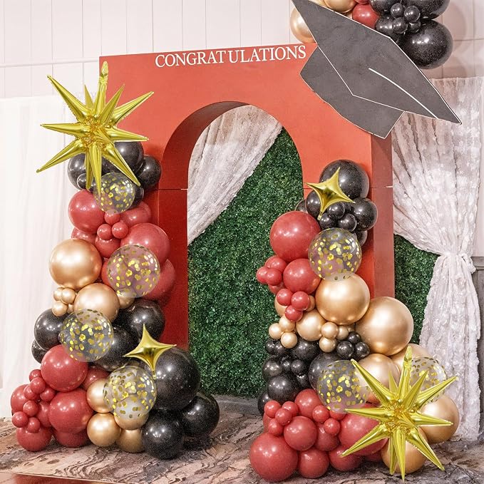 Black Burgundy Gold Balloons Arch Kit, Maroon Black Gold Balloons Arch Garland - Image 4