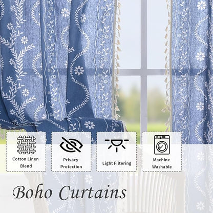 Schweek Blue Floral Curtains 63 Inches 2 Panels Length - Image 4