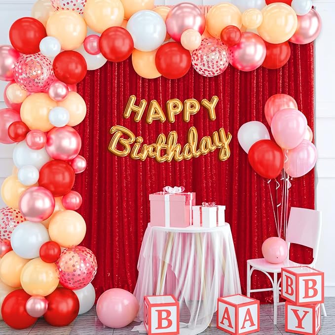 8ft x 8ft Red Sequin Backdrop Curtain Sparkle Photo Backdrop | Glitter Photo - Image 2