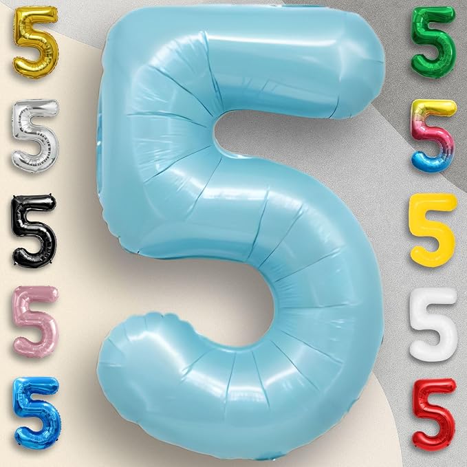 Candy Blue Number Balloon 5 Mylar Foil Balloons 16 Inch - Image 2