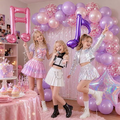 Pink Purple Music Note Iridescent Star Balloons - Image 4