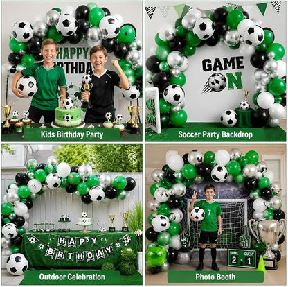 Soccer Balloons, 12 Inch Green Black White Metallic Silver Latex Balloons - Image 8