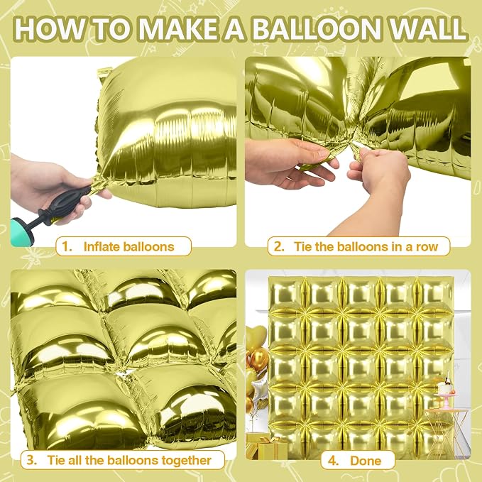 NISOCY 25PCS Metallic Light Gold Square Foil Balloons Wall Backdrop | Double - Image 4