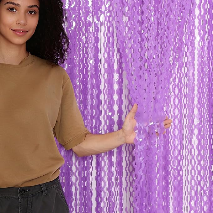 4 Pack Wavy Purple Metallic Tinsel Foil Fringe Curtains - Image 3