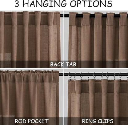 Caramel Brown Linen Curtains for Living Room 95 Inches Long Back Tab and Rod - Image 2