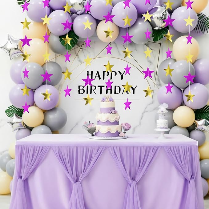 BEISHIDA Purple Gold Glitter Star Garland Decor Twinkle Star Banner Backdrop - Image 4