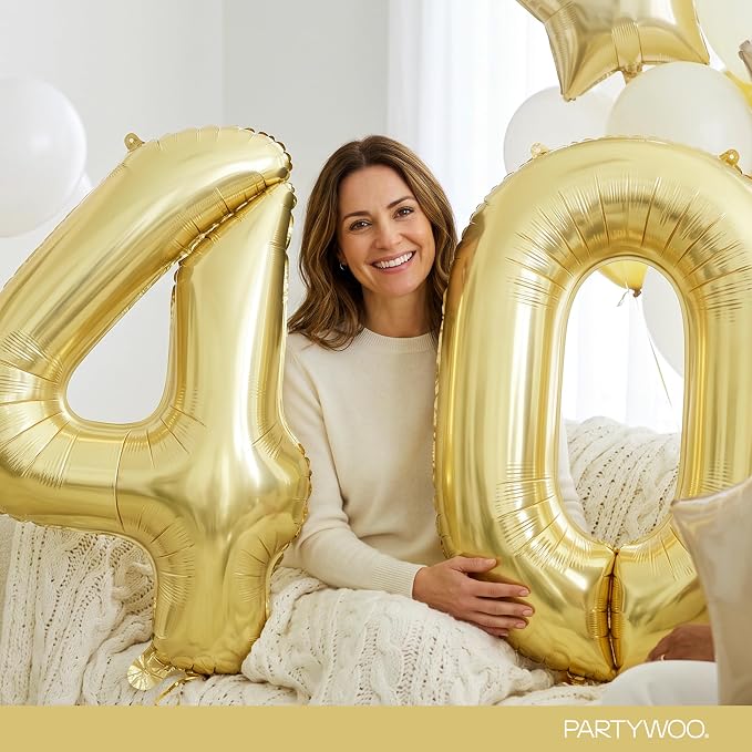 PartyWoo Number Balloons 40 Inch Gold Number 40 Kit 33pcs - Image 3