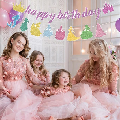 Princess Birthday Banner Glitter Happy Birthday Banner Princess Banner Garland - Image 6