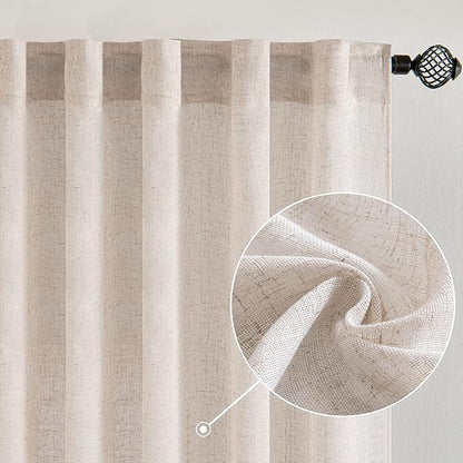 MIULEE Natural White Linen Curtains 52x96 Inch Long 2 Panels by MIULEE