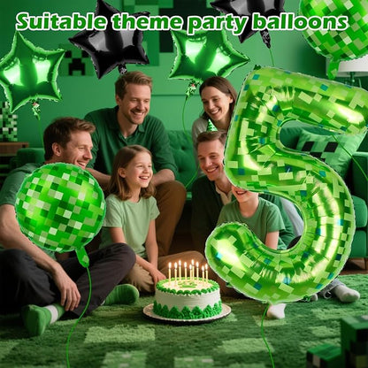 40 Inch Green Pixel Themed Number 5 Balloon Set Foil Balloon - Image 3