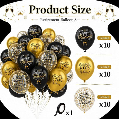 Happy Retirement Balloons Party Decorations, 12 Inch Black and Gold Retirement - Image 2