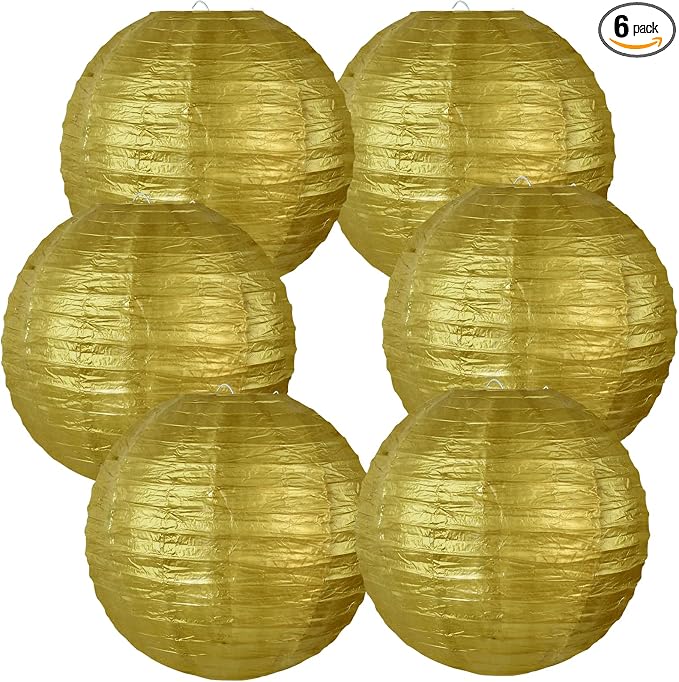 BEISHIDA 12 Inch Gold Paper Lanterns 6 Packs Hanging Round Chinese Lantern | by Beishida