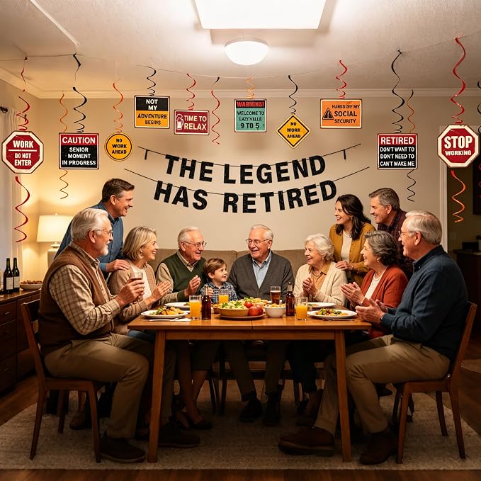 Retirement Party Decorations for Men, Glitter The Legend has Retired Banner | - Image 6