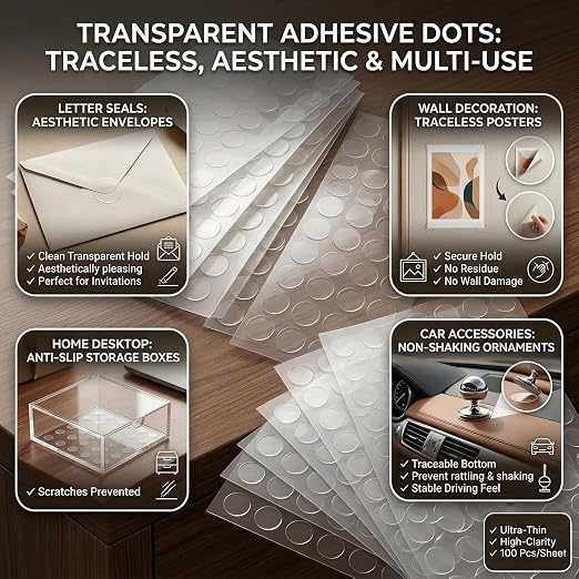 Glue Dots Double Sided 100 PCS, 0.39 Inch Clear Sticky Tack, Removable Poster - Image 5