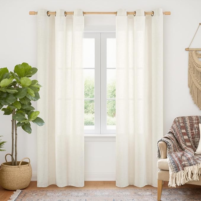 YoungsTex Ivory Linen Curtains 84 Inch Length, Rustic Semi Sheer Drapes Light by YoungsTex