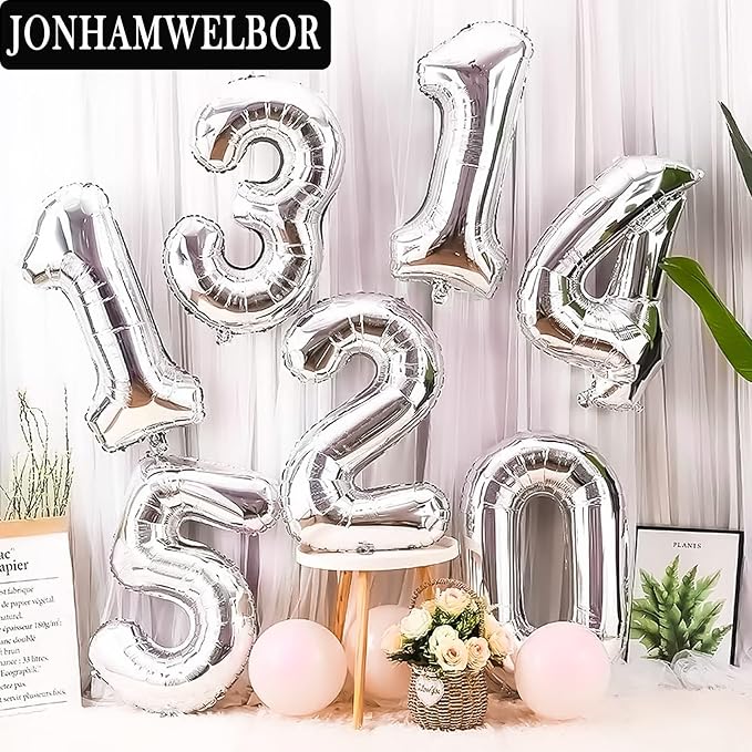 Jonhamwelbor 16 Number Balloons Silver Giant Jumbo Big Large Number 16 Foil - Image 5