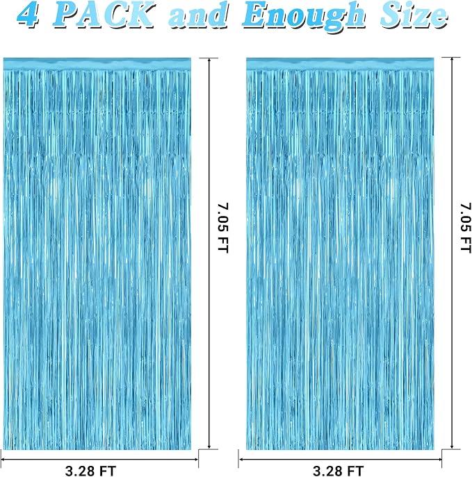 4 Pack Party Decorations, 3.28 FT x 7.05 FT Blue Foil Streamers, Metallic Sky - Image 2