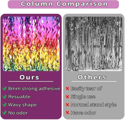 4 Pack Wavy Rainbow Foil Fringe Curtain | 3.3x6.6ft Colorful Tinsel Metallic - Image 9