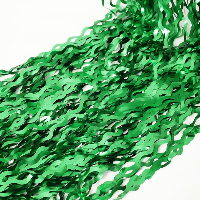 4Pcs Wavy Green Fringe Backdrop -3.3x6.6ft Green Streamer Foil Curtains - Image 7